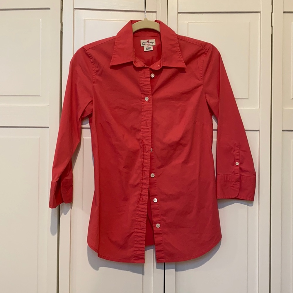 J Crew Coral Slim-fit Stretch 3/4 Button Down
